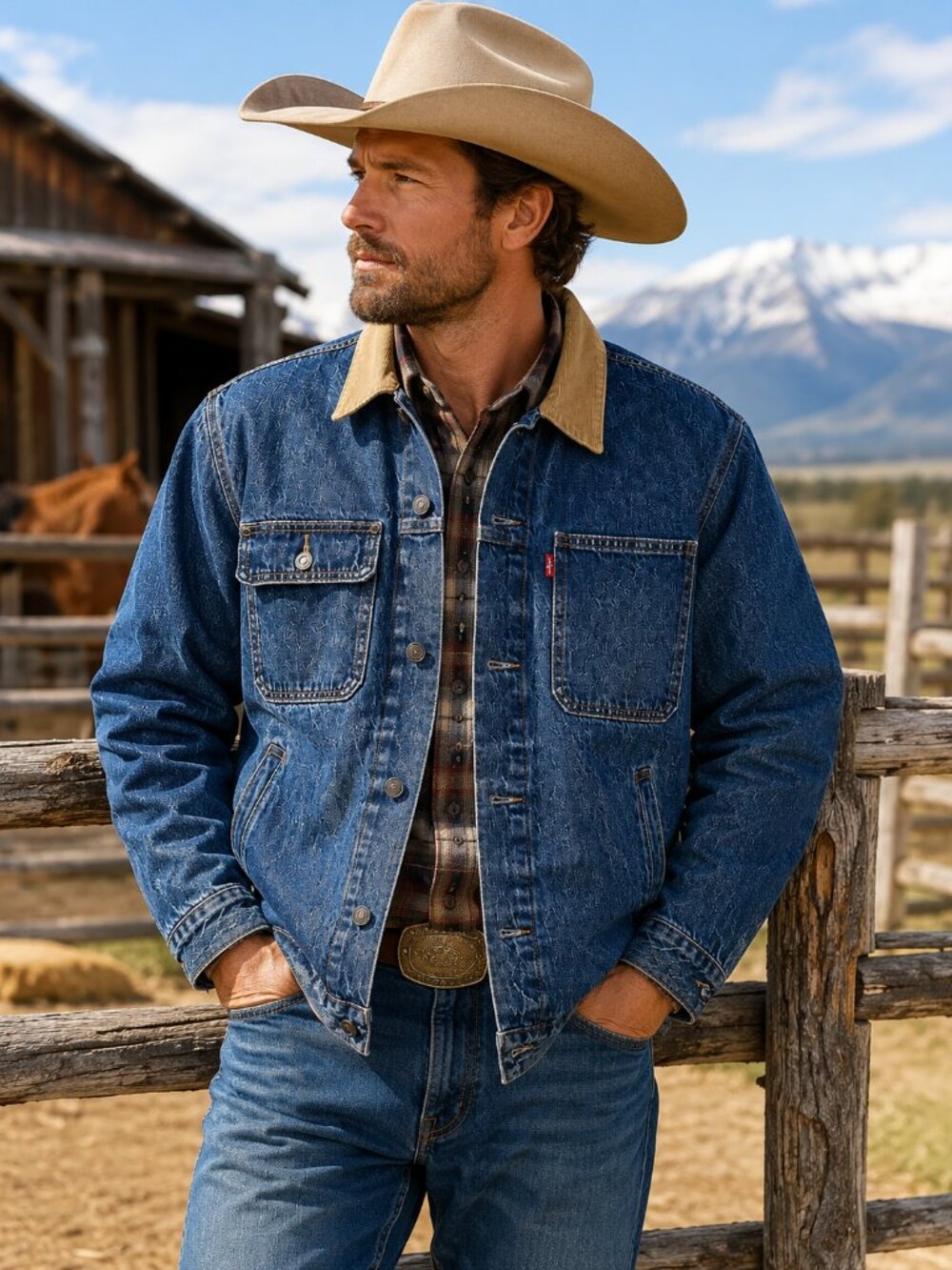 Levi Strauss Denim Chore Barn Jacket Corduroy Collar XL Workwear